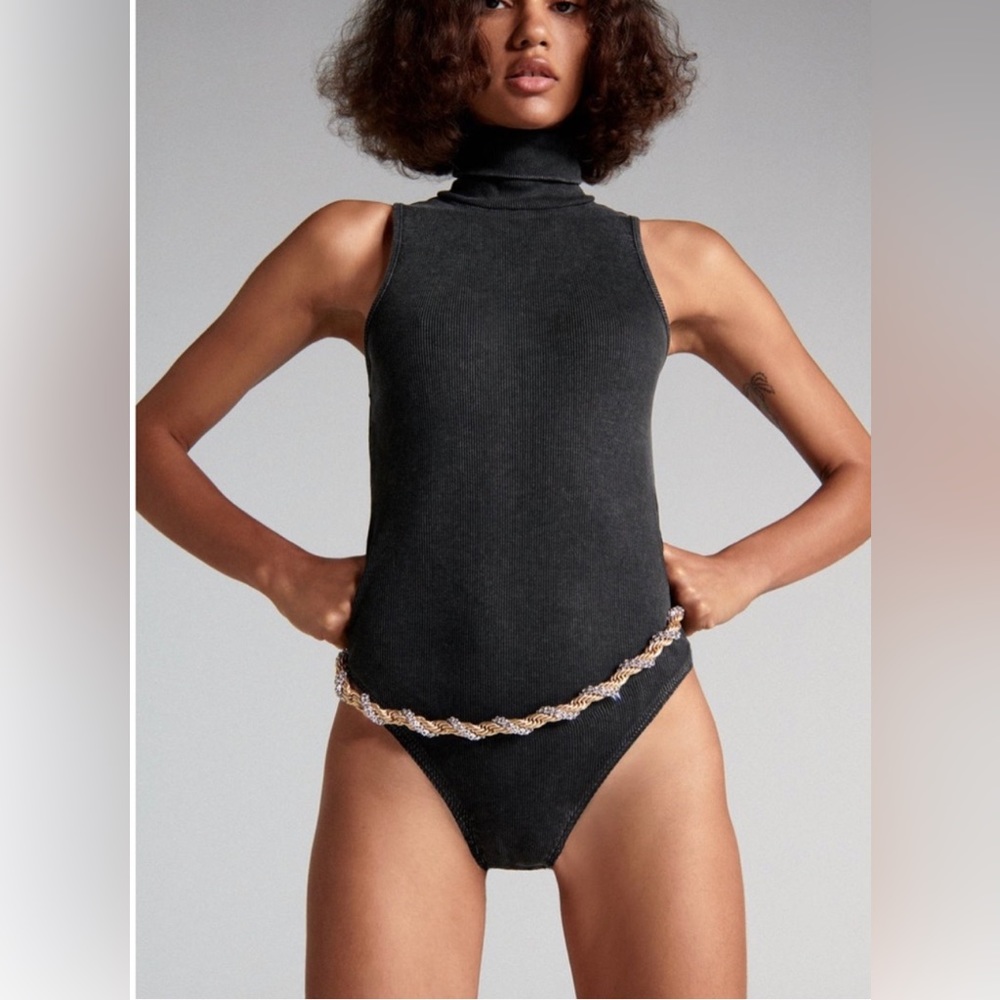 Zara Black Sleeveless Ribbed Turtleneck Cotton Bodysuit (NEW) (size M)